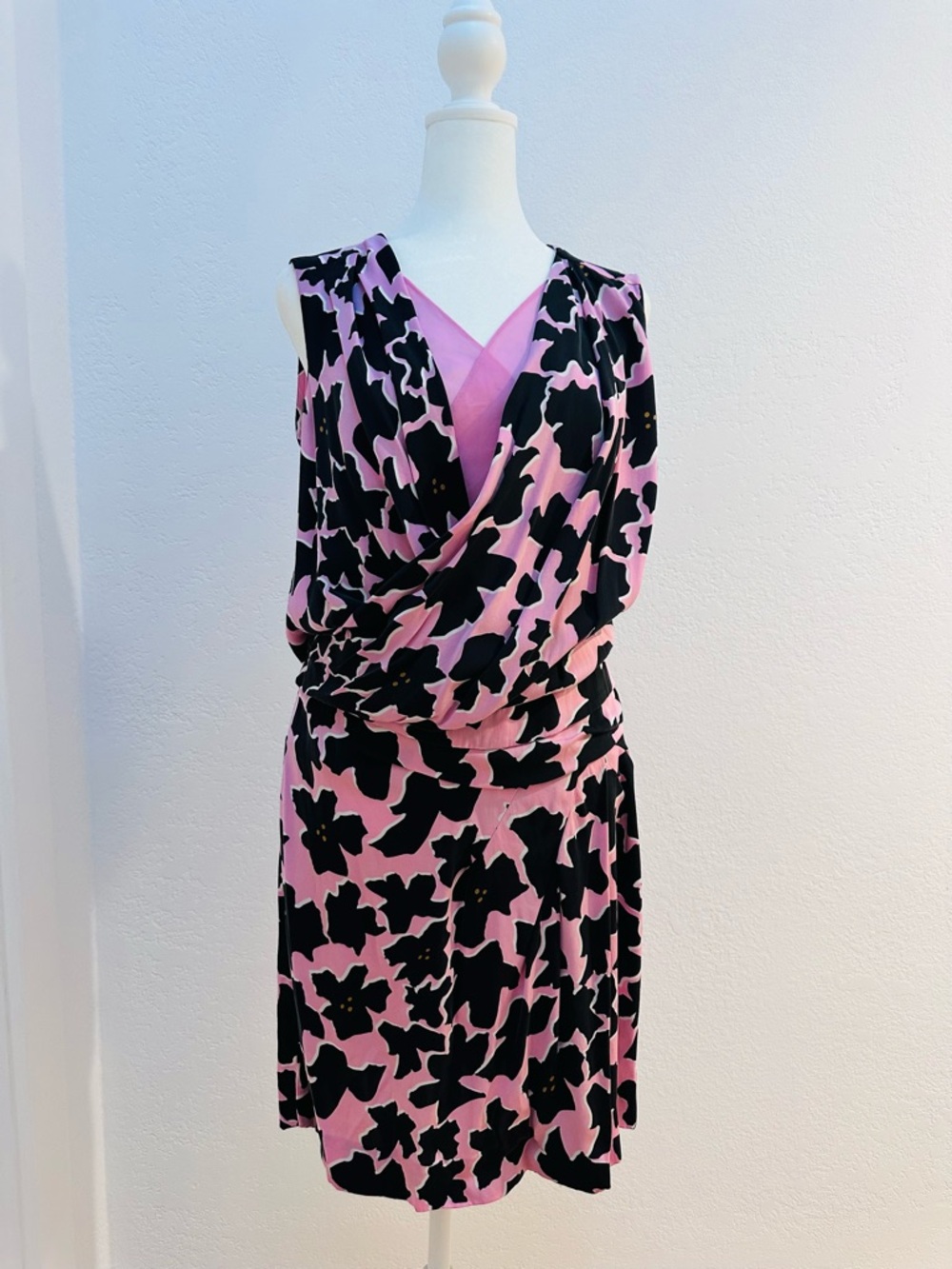 Diane Von Furstenberg Pink and Black Floral Midi Dress